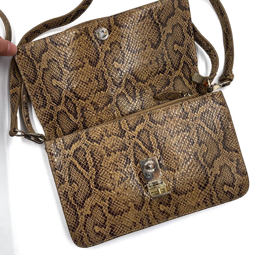 Loeffler Randall Katalina Snake Print Bag‎ Brown Shoulder Crossbody Strap - Picture 5 of 16